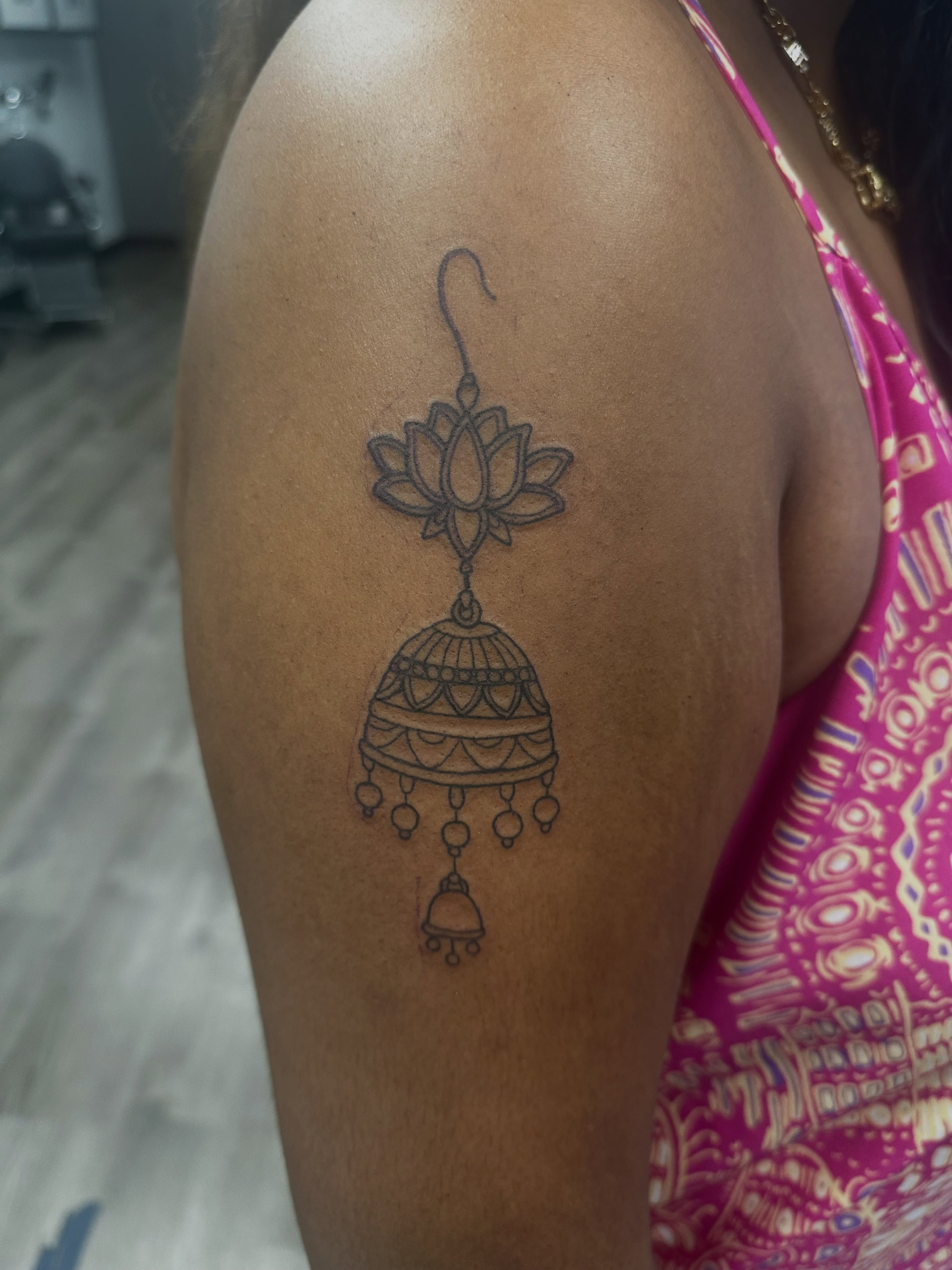 Did this earring also known as jhumkas(from what i looked up that’s what’s calle… — tattoo by Dennis DeMarzio, South Windsor, Connecticut